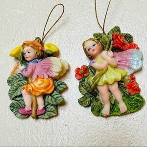 Angel Ceramic Figurine Hanging Ornament Decor Angel Sitting Flowers Gift
